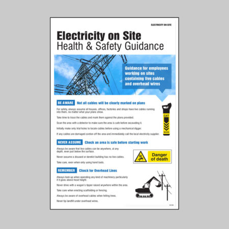 Electricity on site poster 400x600mm rigid plastic