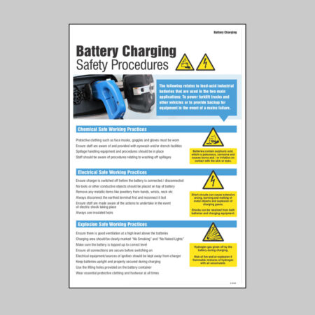 Battery charging safety checklist poster 400x600mm rigid plastic