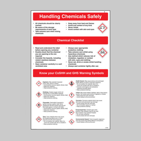Handling chemicals safely poster 400x600mm rigid plastic