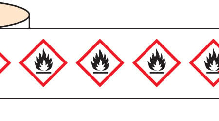 Flammable GHS self adhesive labels 50x50mm - 250 per roll