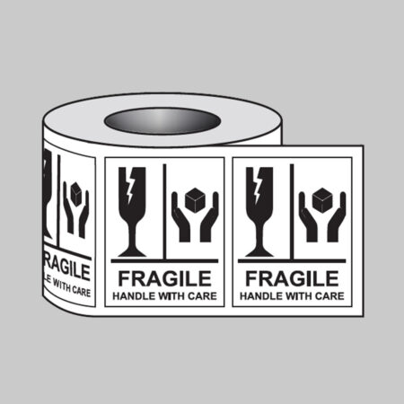 Fragile Handle With Care self adhesive labels 75x100mm - 250 per roll