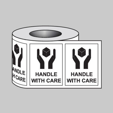 Handle With Care self adhesive labels 75x100mm - 250 per roll