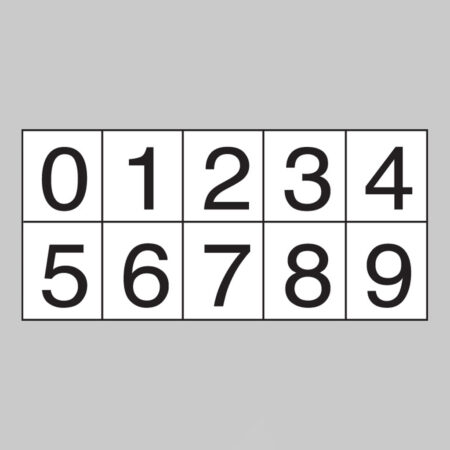 Numbering sheet 0-9 black numbers cut to shape 25mm cap height