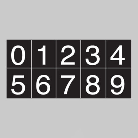Numbering sheet 0-9 white numbers cut to shape 25mm cap height