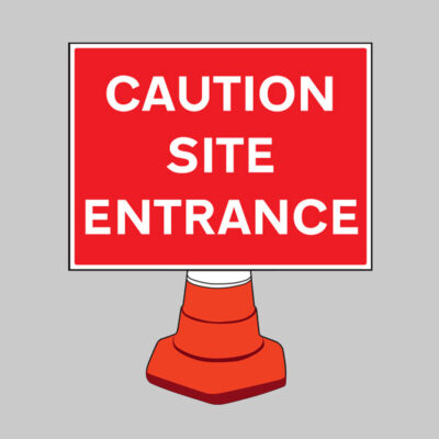 Caution site entrance reflective cone sign 600x450mm (cone not included)