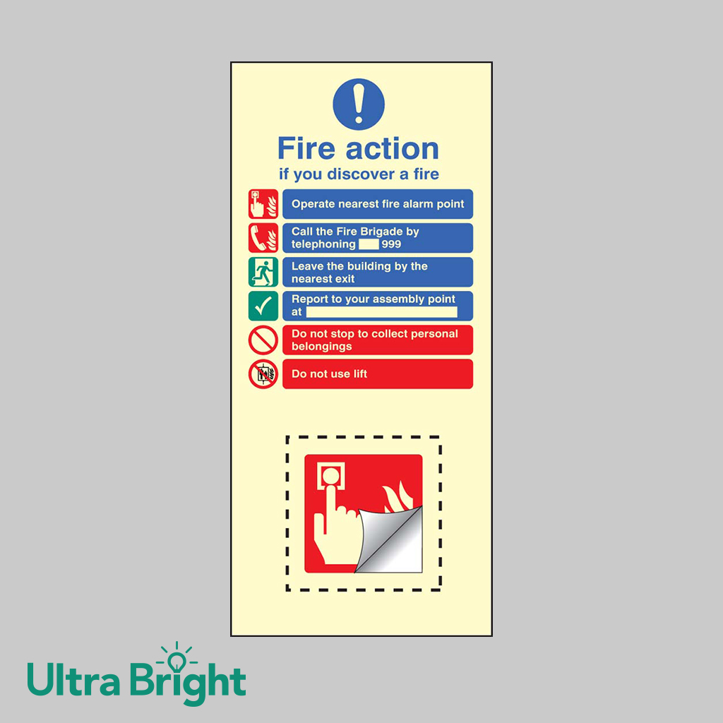 Call Point Easikit Fire Action Set Photoluminescent Self Adhesive Vinyl 150X300Mm 1 Call point easikit fire action set photoluminescent self adhesive vinyl 150x300mm
