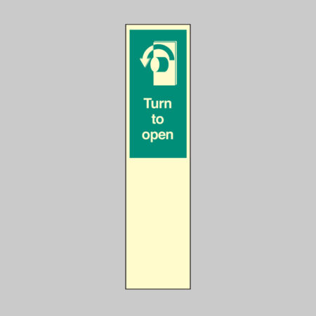 Door plate - Turn to open left 75x300mm photoluminescent rigid