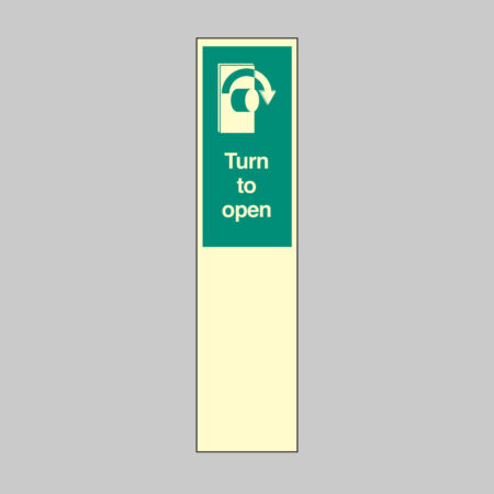 Door plate - Turn right to open 75x300mm photoluminescent rigid