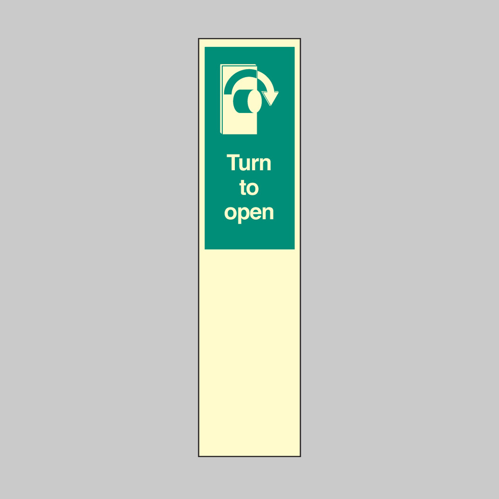 Door Plate - Turn Right To Open 75X300Mm Photoluminescent Rigid 1 Door plate - turn right to open 75x300mm photoluminescent rigid