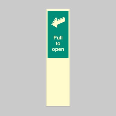 Pull to open left 75x300mm door plate photoluminescent rigid plastic