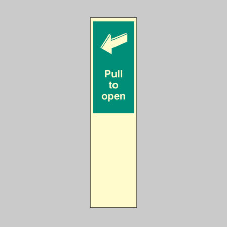 Pull to open left 75x300mm door plate photoluminescent rigid plastic