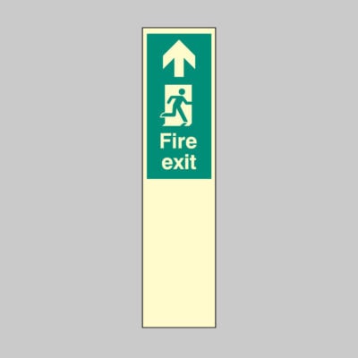 Door plate - fire exit arrow ahead running man right 75x300mm photoluminescent rigid