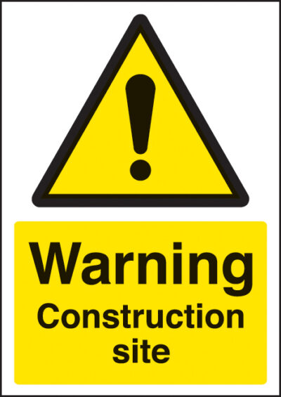 Warning construction site A4 self adhesive vinyl