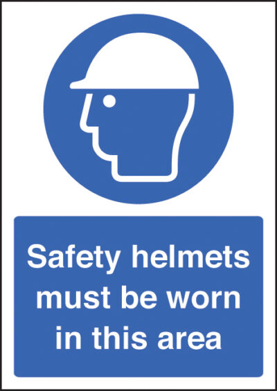 Safety helmet must be worn in this area  A4 rigid plastic