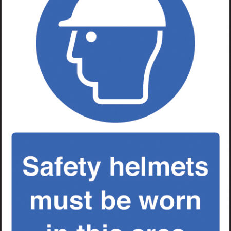 Safety helmets must be worn in this area A4 self adhesive vinyl
