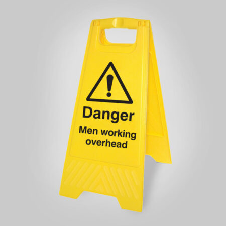 Danger men working overhead (free-standing yellow floor sign)