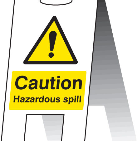 Caution hazardous spill (self standing folding sign)