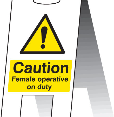 Caution female operative on duty (self standing folding sign)