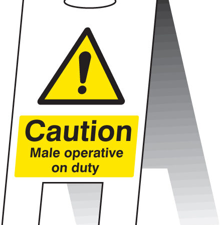 Caution male operative on duty (self standing folding sign)