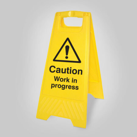 Caution work in progress (free-standing yellow floor sign)
