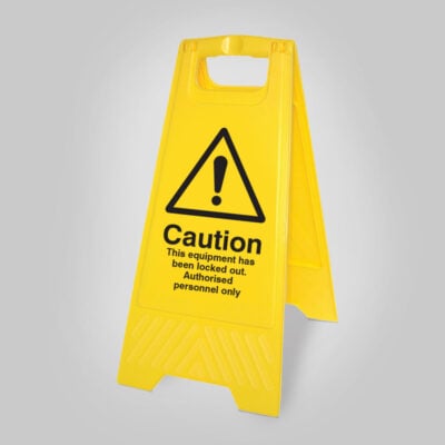 This equipment has been locked out (free-standing yellow floor sign)