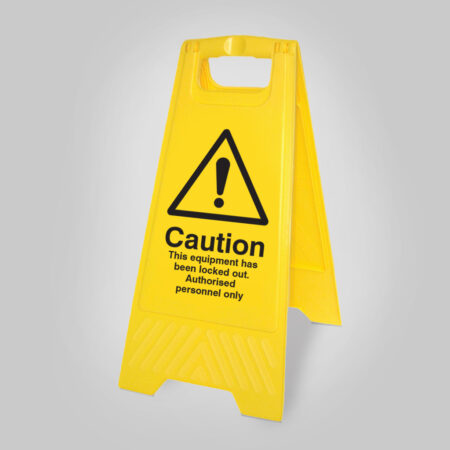 This equipment has been locked out (free-standing yellow floor sign)