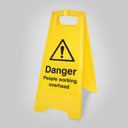 Danger people working overhead (free-standing yellow floor sign)