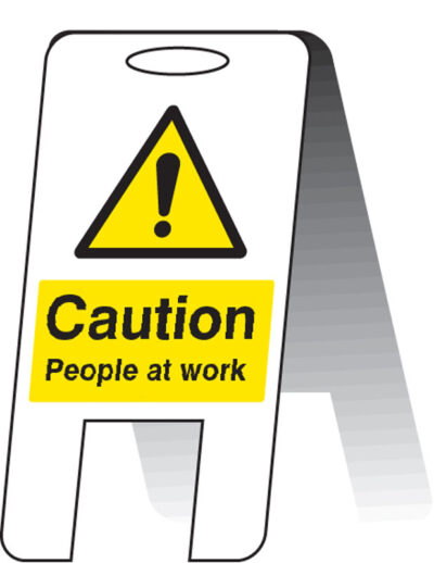 Caution people at work (self standing folding sign)