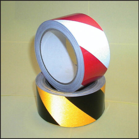 Reflective adhesive safety tape black/yellow 50mm x 25m
