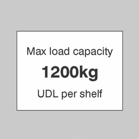 Max load capacity 1200kg UDL per shelf, 100x75mm magnetic PVC