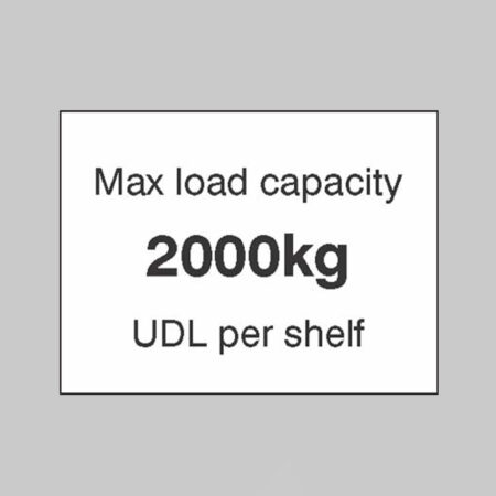 Max load capacity 2000kg UDL per shelf, 100x75mm magnetic PVC