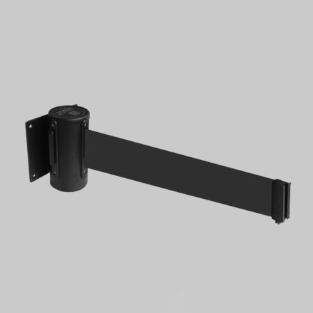 Retractable wall mounted barrier (black) 3m long, 50mm wide c/w screw in wall clip