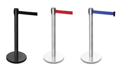 Retractable post mounted barrier (black) 1015mm high post 3.4m length webbing