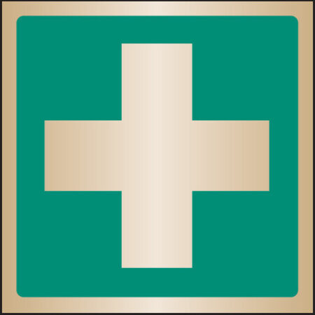First aid symbol 100x100mm brass
