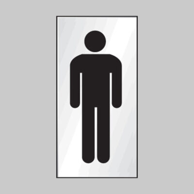 Gents symbol 70x140mm engraved aluminium effect pvc c/w sav backing