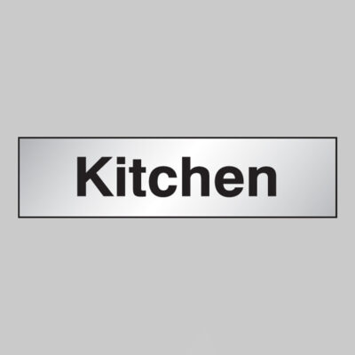 Kitchen sign 140x35mm engraved aluminium effect pvc c/w sav backing