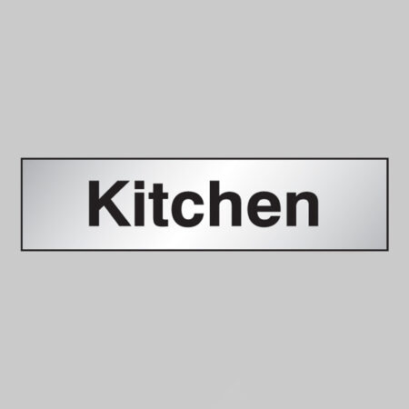 Kitchen sign 140x35mm engraved aluminium effect pvc c/w sav backing
