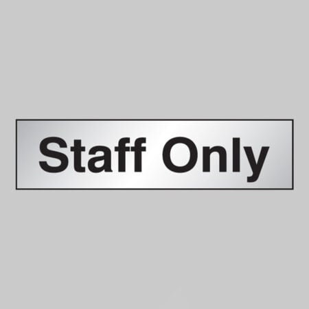 Staff only sign 140x35mm engraved aluminium effect pvc c/w sav backing