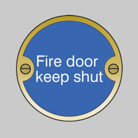 Fire door keep shut 76mm dia brass  pre-drilled c/w fixings