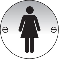 Ladies symbol 76mm dia stainless steel pre-drilled c/w fixings