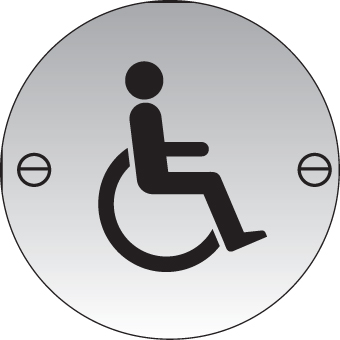 Disabled symbol 76mm dia stainless steel  pre-drilled c/w fixings
