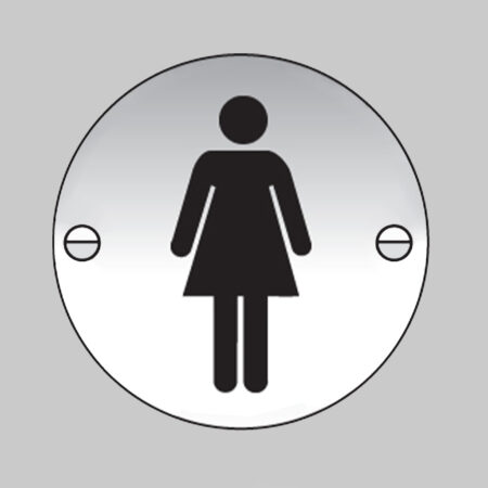 Ladies symbol 76mm dia aluminium pre-drilled c/w fixings