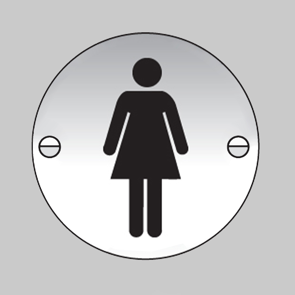 Ladies Symbol 76Mm Dia Aluminium Pre-Drilled C/W Fixings 1 Ladies symbol 76mm dia aluminium pre-drilled c/w fixings