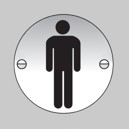 Gents symbol 76mm dia aluminium  pre-drilled c/w fixings