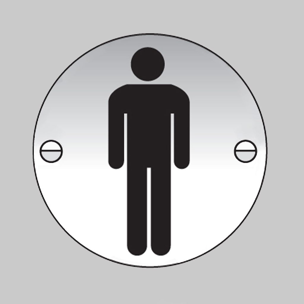 Gents Symbol 76Mm Dia Aluminium Pre-Drilled C/W Fixings 1 Gents symbol 76mm dia aluminium pre-drilled c/w fixings