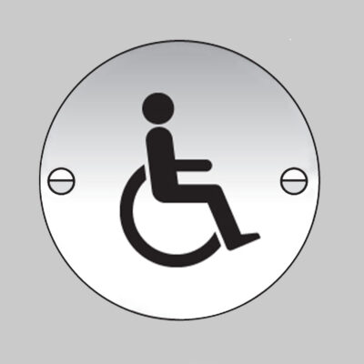 Disabled symbol 76mm dia aluminium  pre-drilled c/w fixings