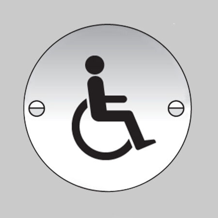 Disabled symbol 76mm dia aluminium  pre-drilled c/w fixings