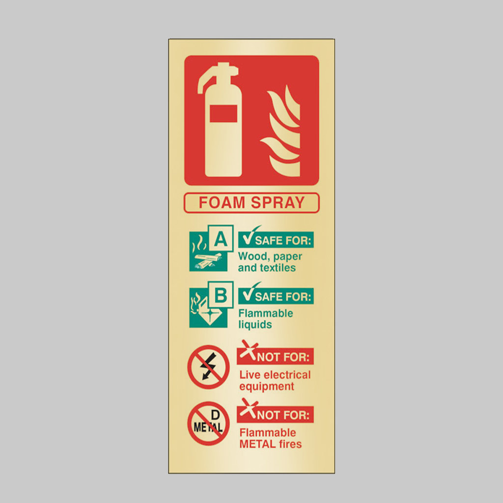 Foam Spray Extinguisher Identification Brass 75X200Mm Adhesive Backed 1 Foam spray extinguisher identification brass 75x200mm adhesive backed