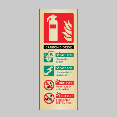 CO2 extinguisher identification brass 75x200mm adhesive backed