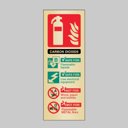 CO2 extinguisher identification brass 75x200mm adhesive backed